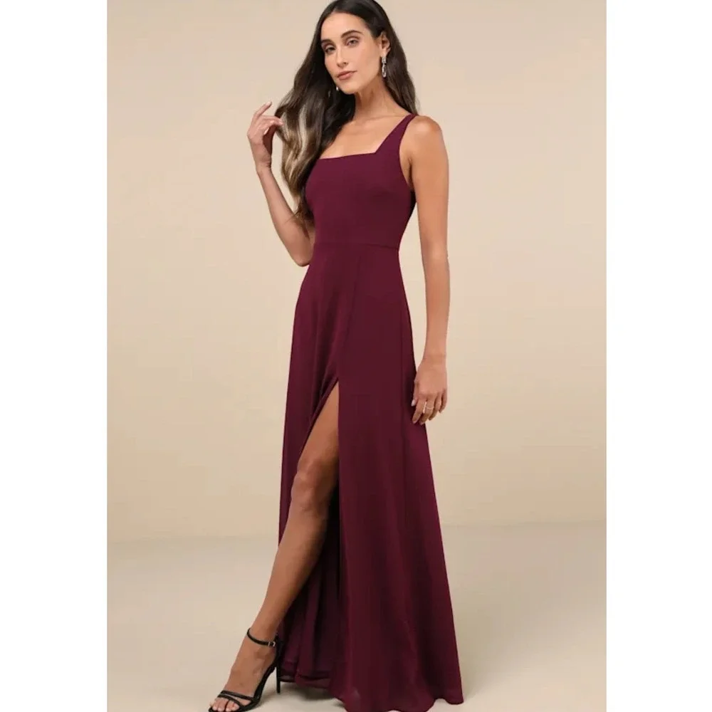Lulus Remarkable Arrival Plum Purple Sleeveless Square Neck Maxi Dress Large